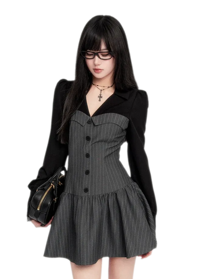 Striped Tailored Faux-Two-Piece Dress