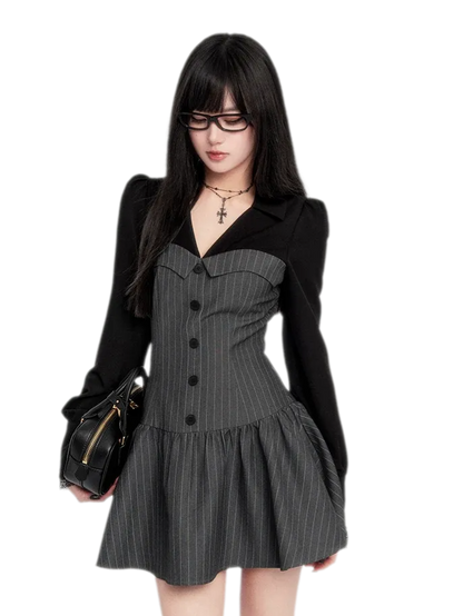 Striped Tailored Faux-Two-Piece Dress