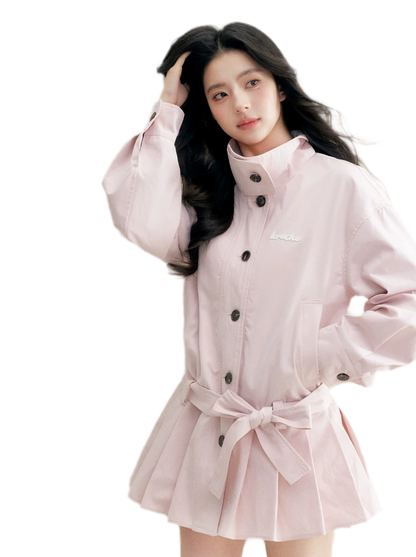 Appliqué Pleated Hem Trench Coat