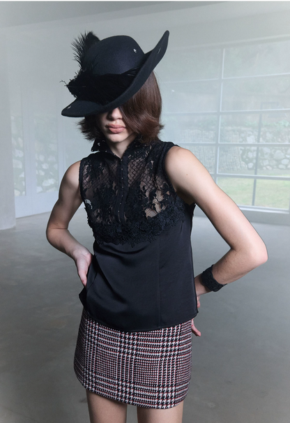 Embossed Lace Panel Sleeveless Top