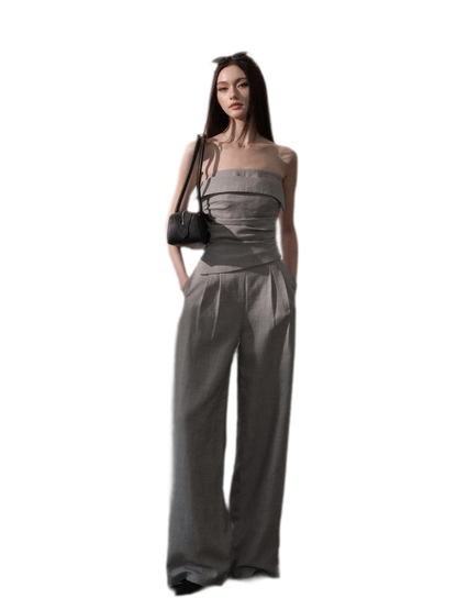 Lined Three-Button Bandeau Jumpsuit