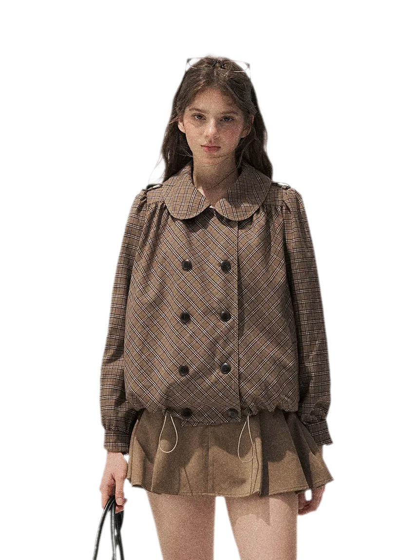 Conjunto de abrigo de cuadros con cuello Peter Pan