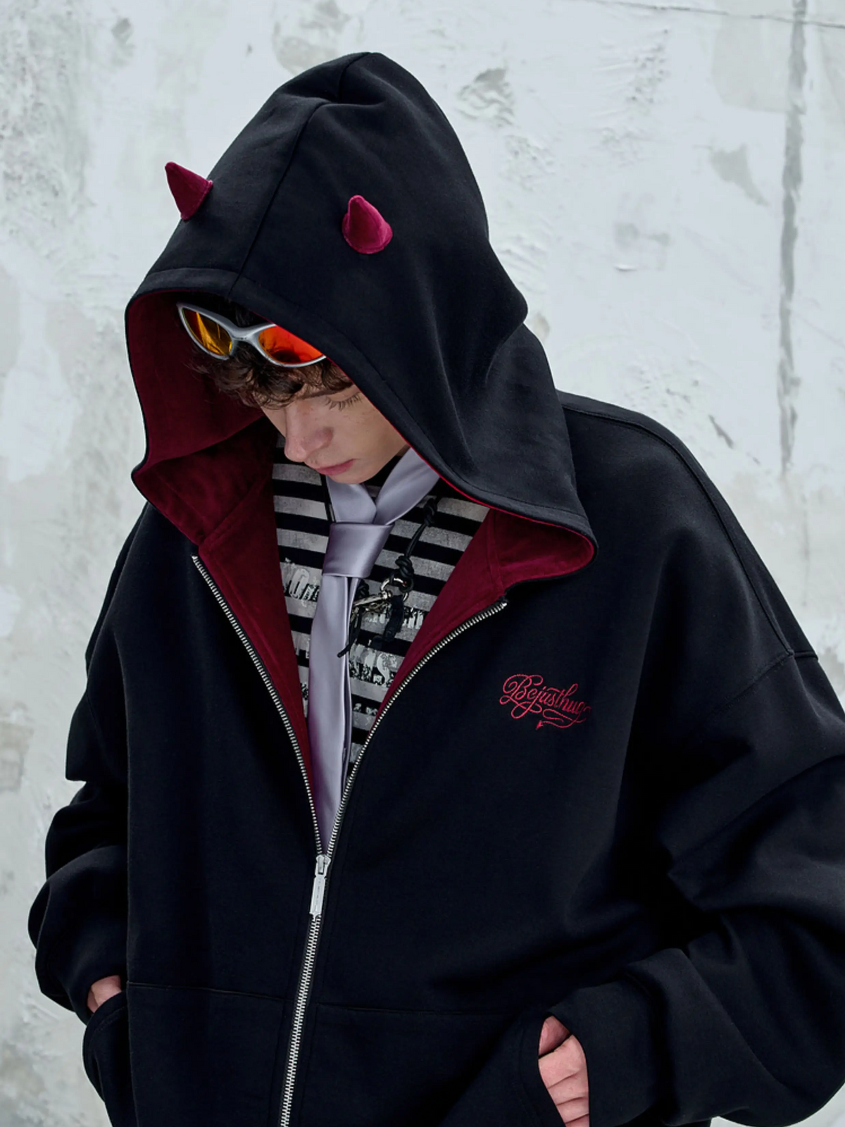 Oversized Devil Hooded Zip Jacket