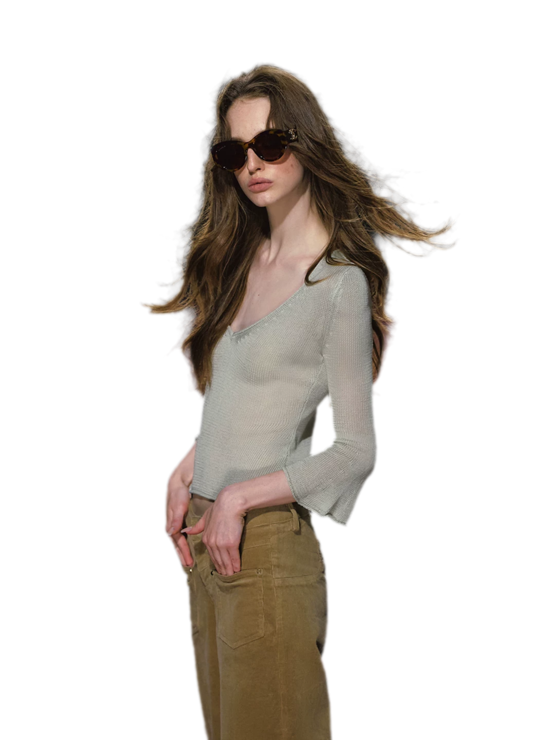 Sheer Bell Sleeve Knit Top