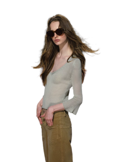 Sheer Bell Sleeve Knit Top