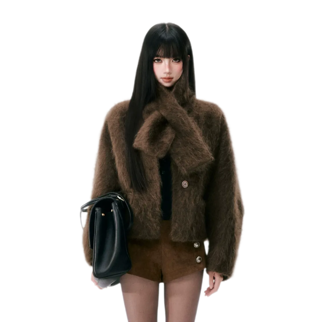 Chaqueta de lana cepillada con cuello de bufanda