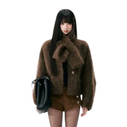 Chaqueta de lana cepillada con cuello de bufanda