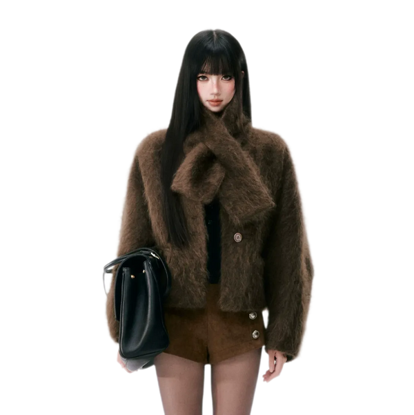 Brushed Wool Scarf Collar Jacket