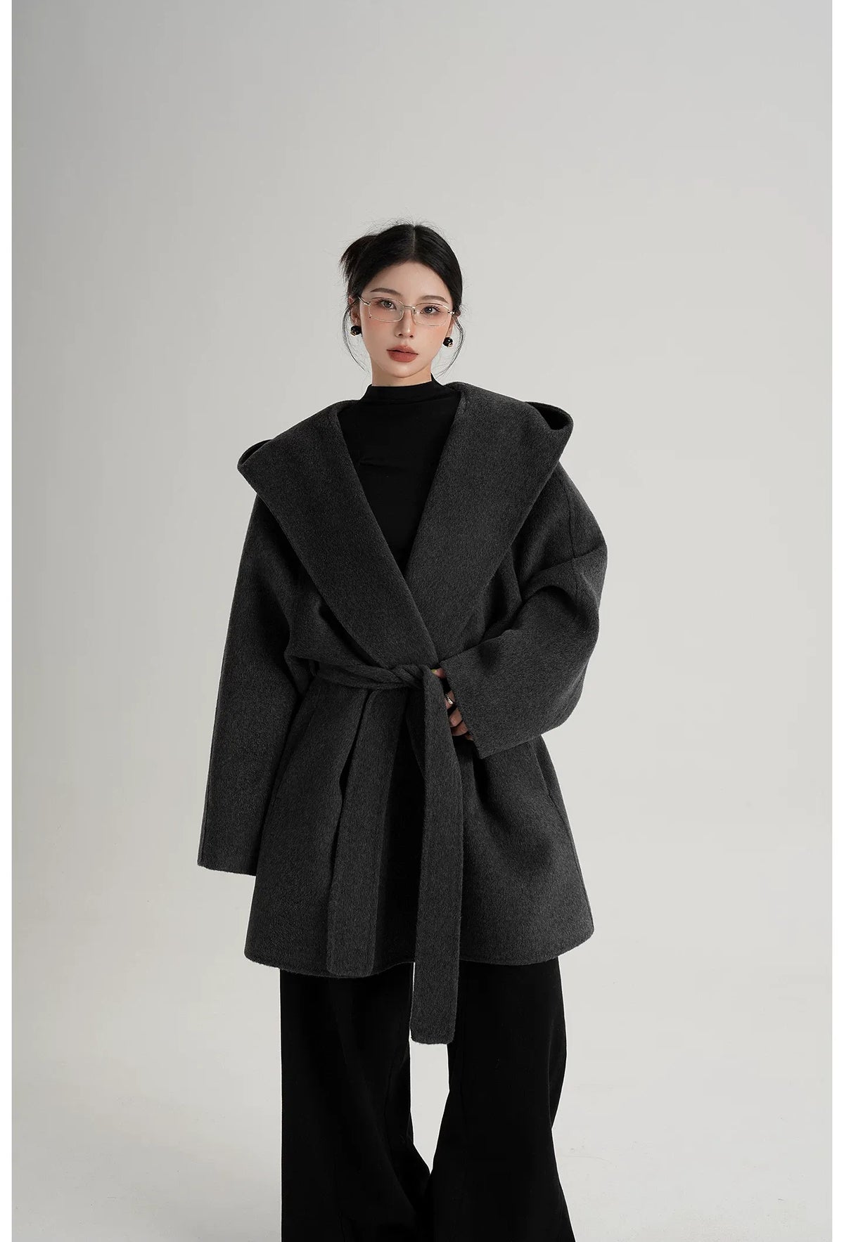 Hand-Sewn Oversized Hooded Wool Coat