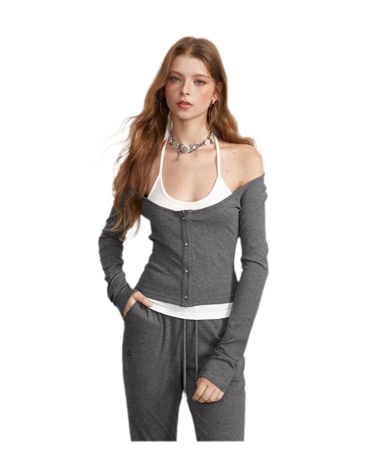 Contrast Tie Layered Pants Set