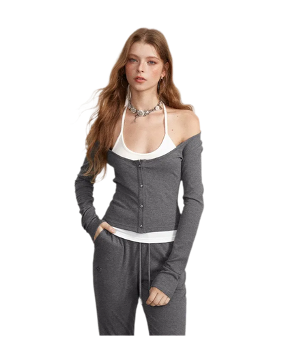 Contrast Tie Layered Pants Set