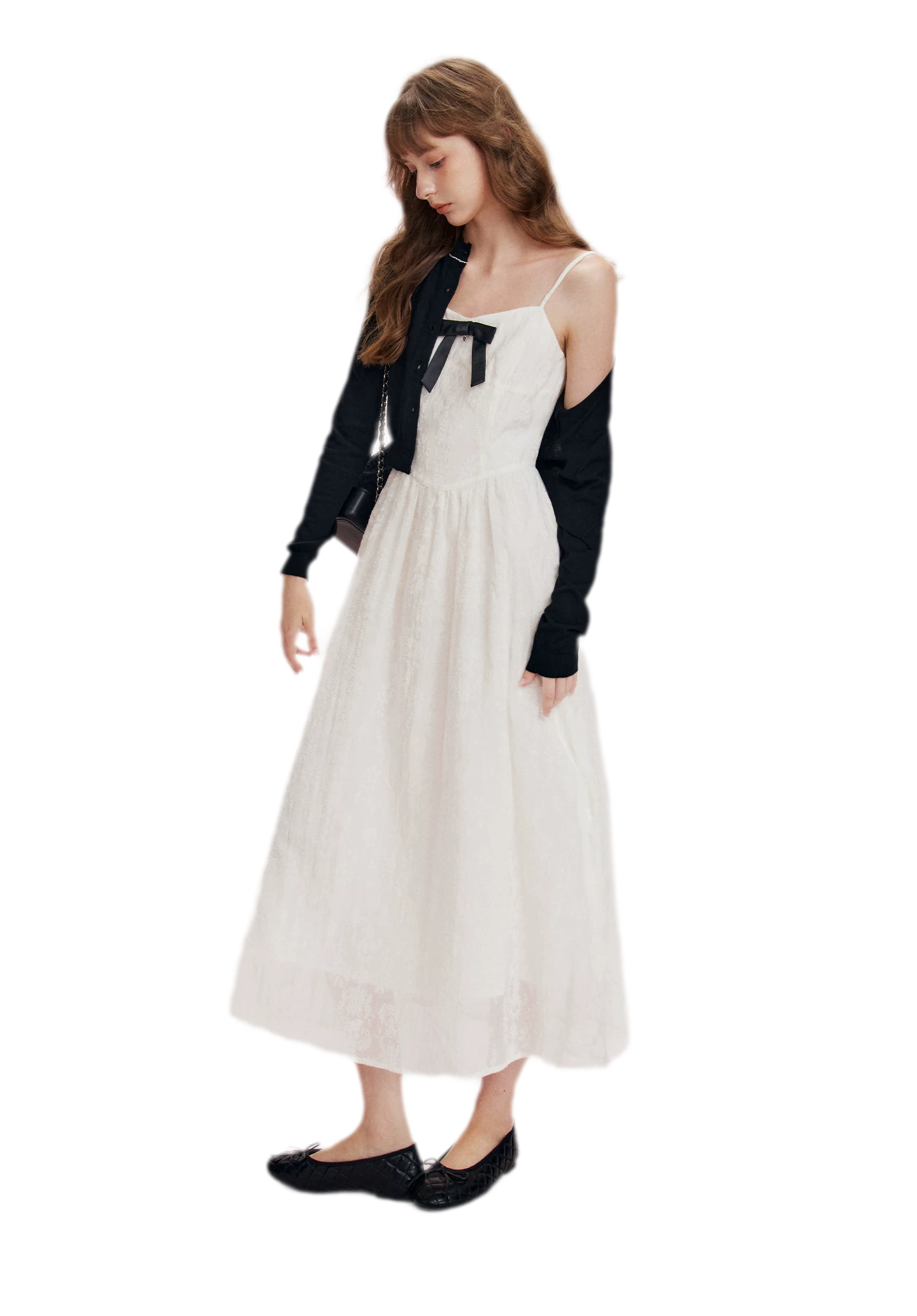 Flocked Bow Contrast Dress