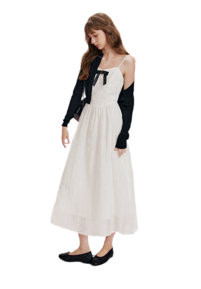 Flocked Bow Contrast Dress