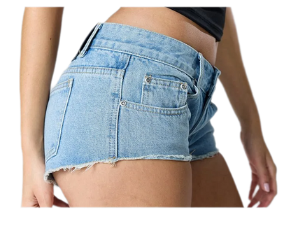 Washed Denim Cutout Shorts