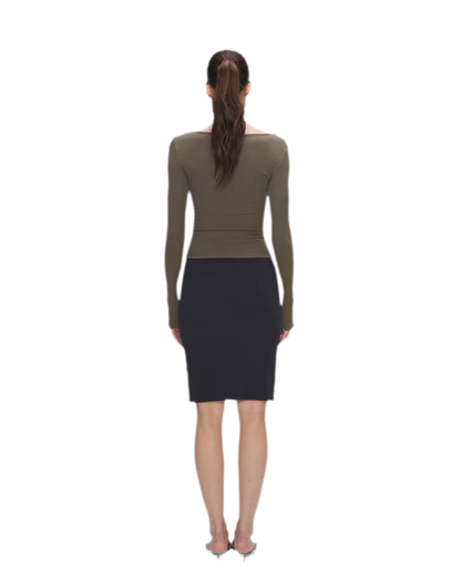 Ribbed V-Neck Button Top