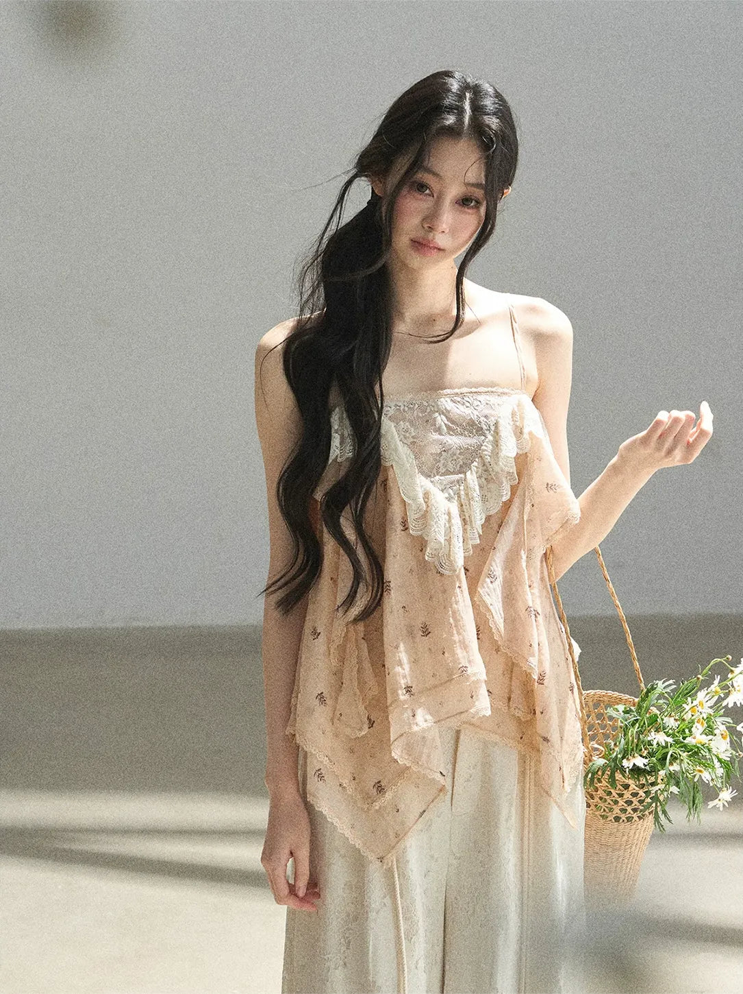 Lace Trim Asymmetric Cami
