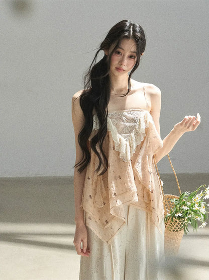 Lace Trim Asymmetric Cami