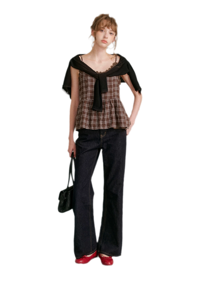 Textured Plaid Lace Top
