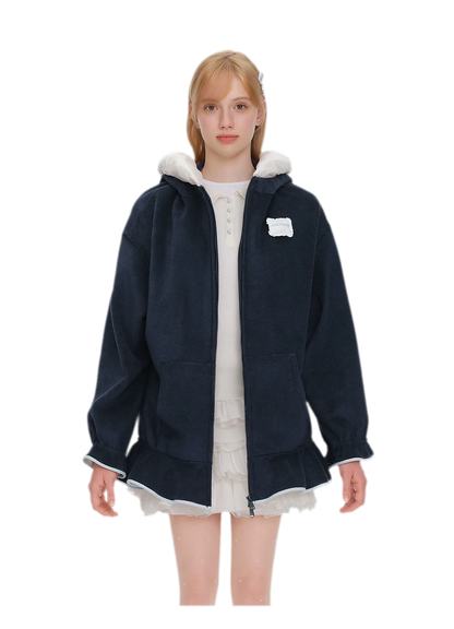 Plush Lace-Trimmed Bear Hoodie
