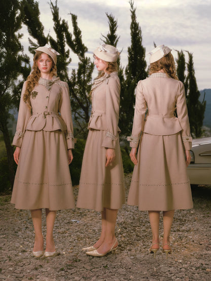 Vintage Belted Trench Skirt Set