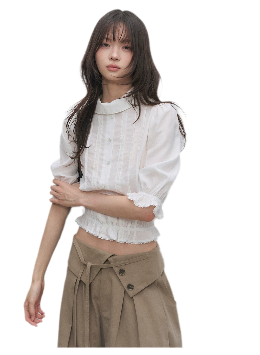 Lyocell Ruffle Cropped Blouse