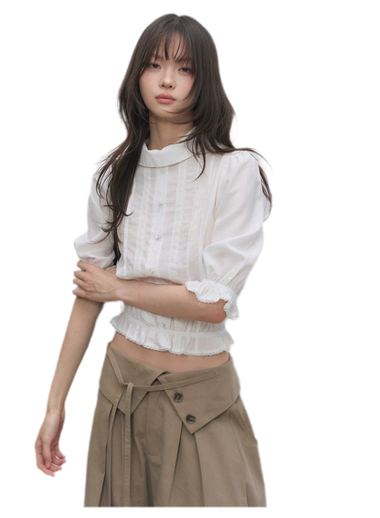 Lyocell Ruffle Cropped Blouse