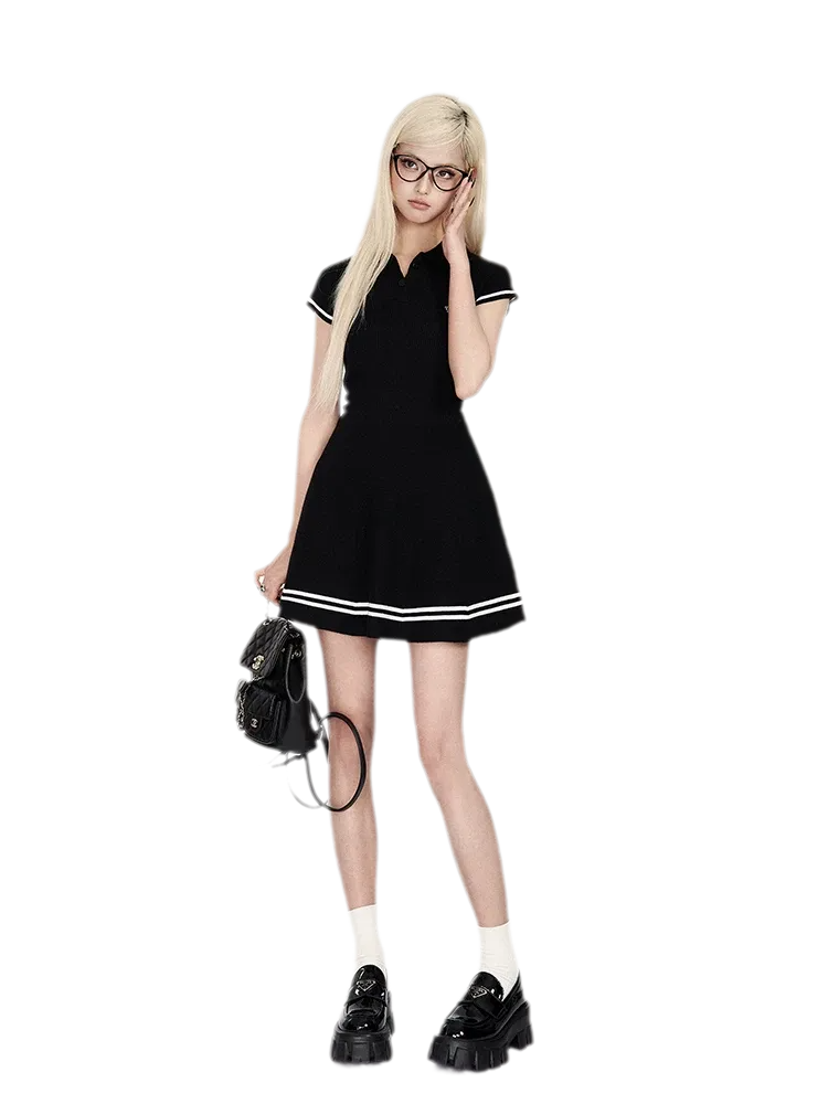 Contrast Knit Flared Dress