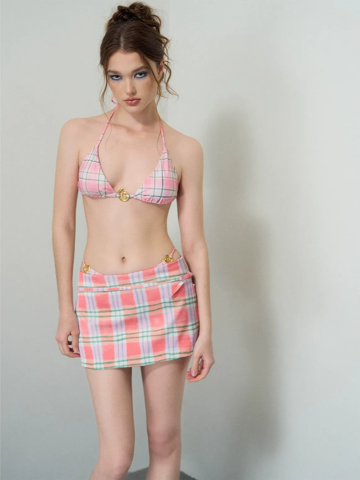 Plaid Bow Mini Skirt Set