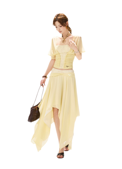 Lace Panel Irregular Skirt