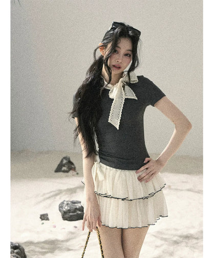 Grey Bow Short T-Shirt