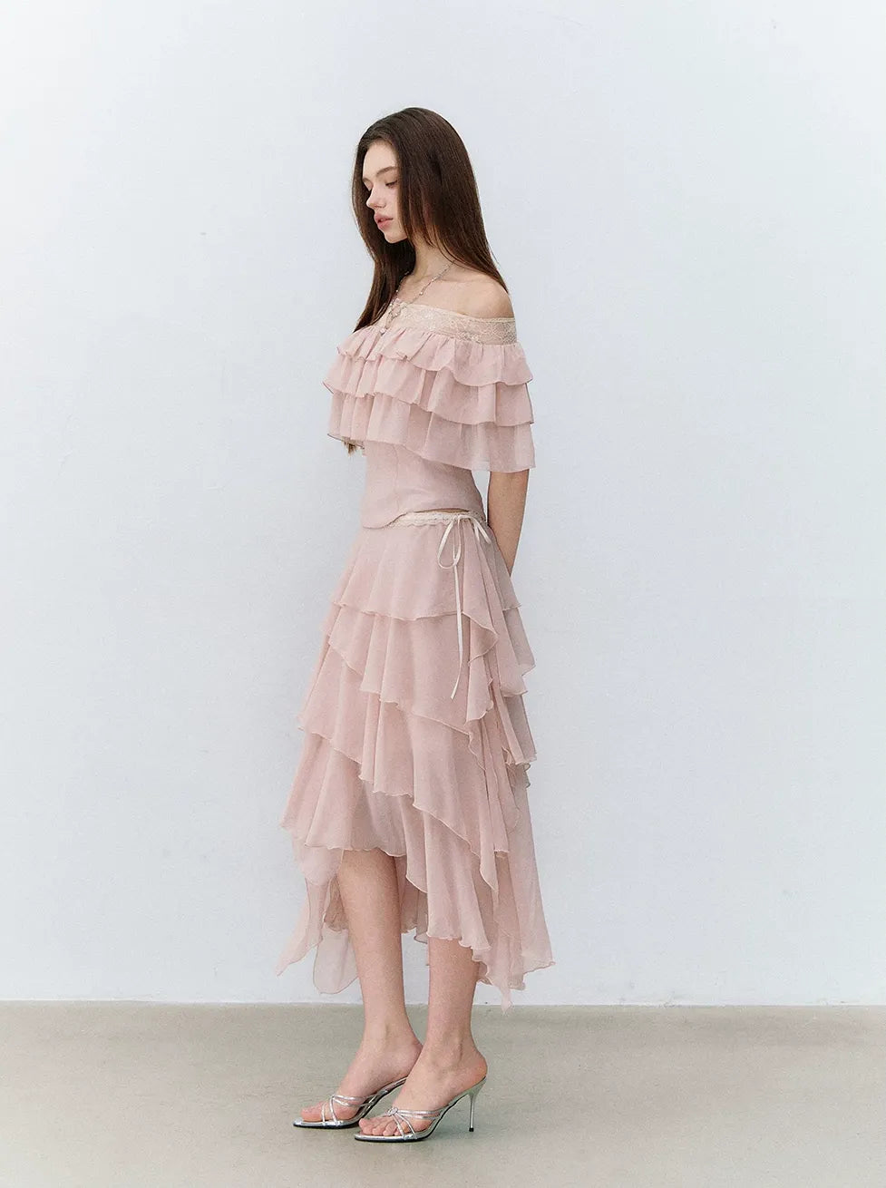 Asymmetric Chiffon Tie-Waist Strapless Skirt
