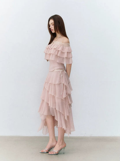 Asymmetric Chiffon Tie-Waist Strapless Skirt