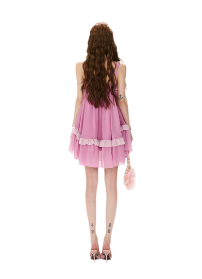 CYNR Romantic Contrast Chiffon Dress – view 13