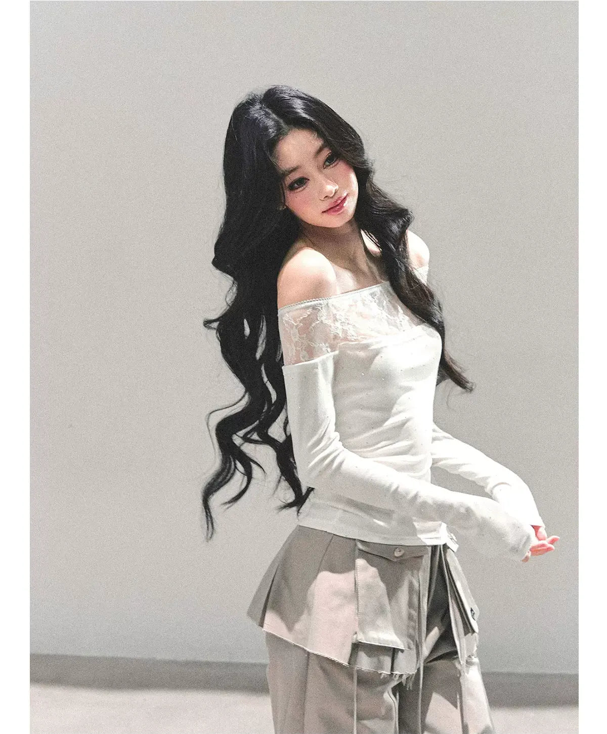 Off-Shoulder Lace Dot Tee