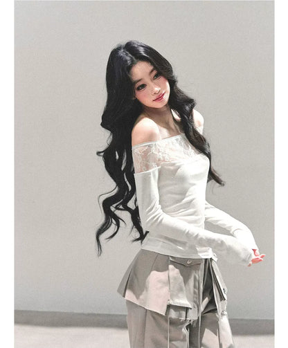 Off-Shoulder Lace Dot Tee