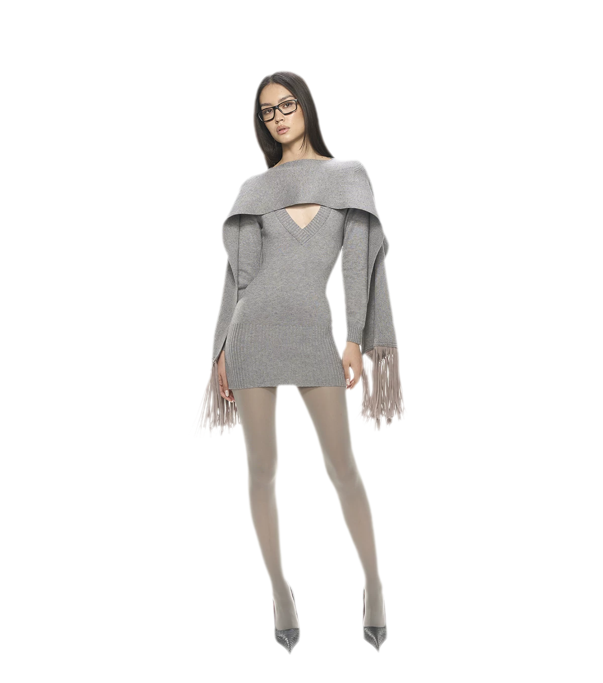 Deep V Fringe Knit Dress