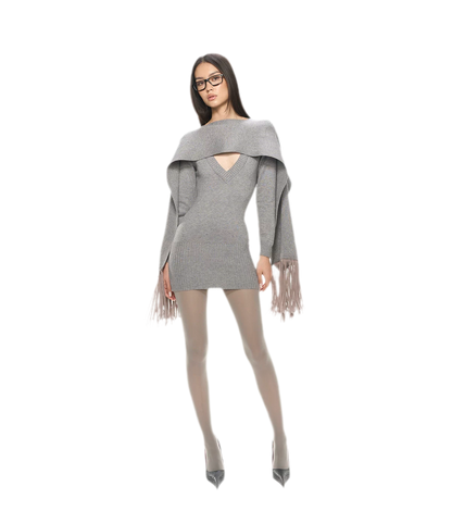 Deep V Fringe Knit Dress