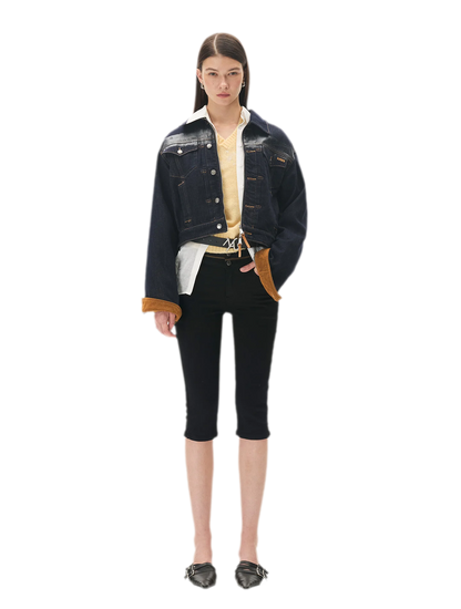 Suede-Patch Coated Denim Jacket