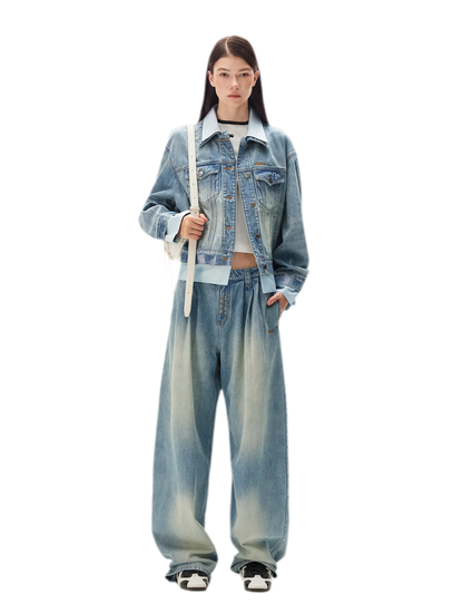 Washed Deconstructed Cropped Denim Jacket