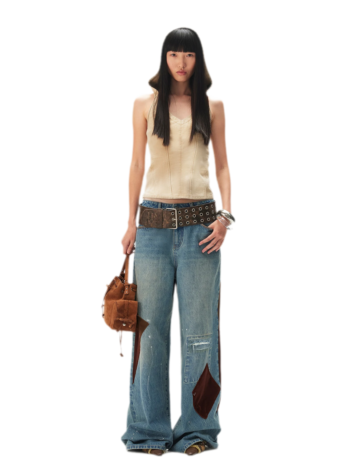 Washed Patchwork Jeans