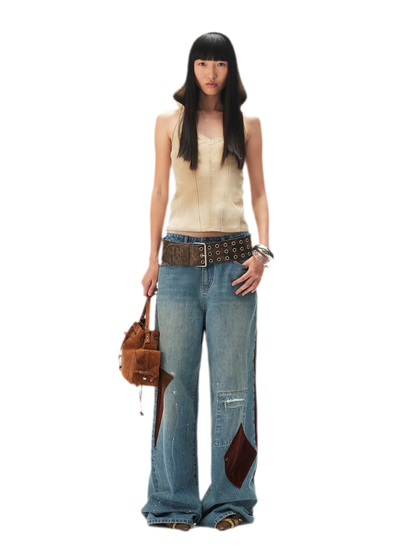 Washed Patchwork Jeans