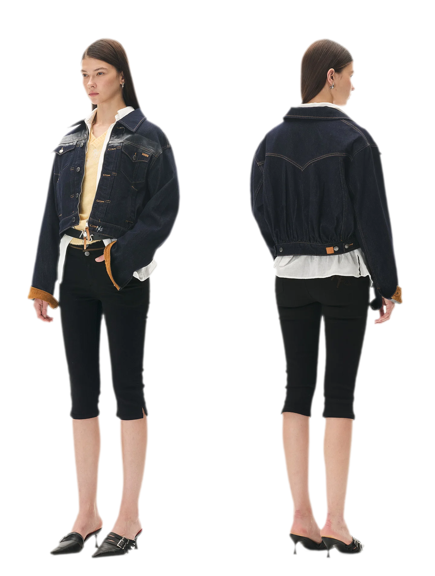Suede-Patch Coated Denim Jacket