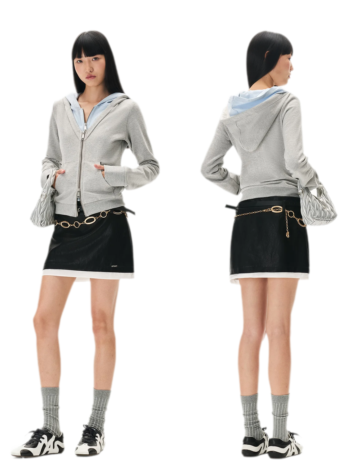 Paneled Faux-Two-Piece Hooded Sweatshirt
