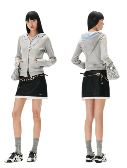 Paneled Faux-Two-Piece Hooded Sweatshirt