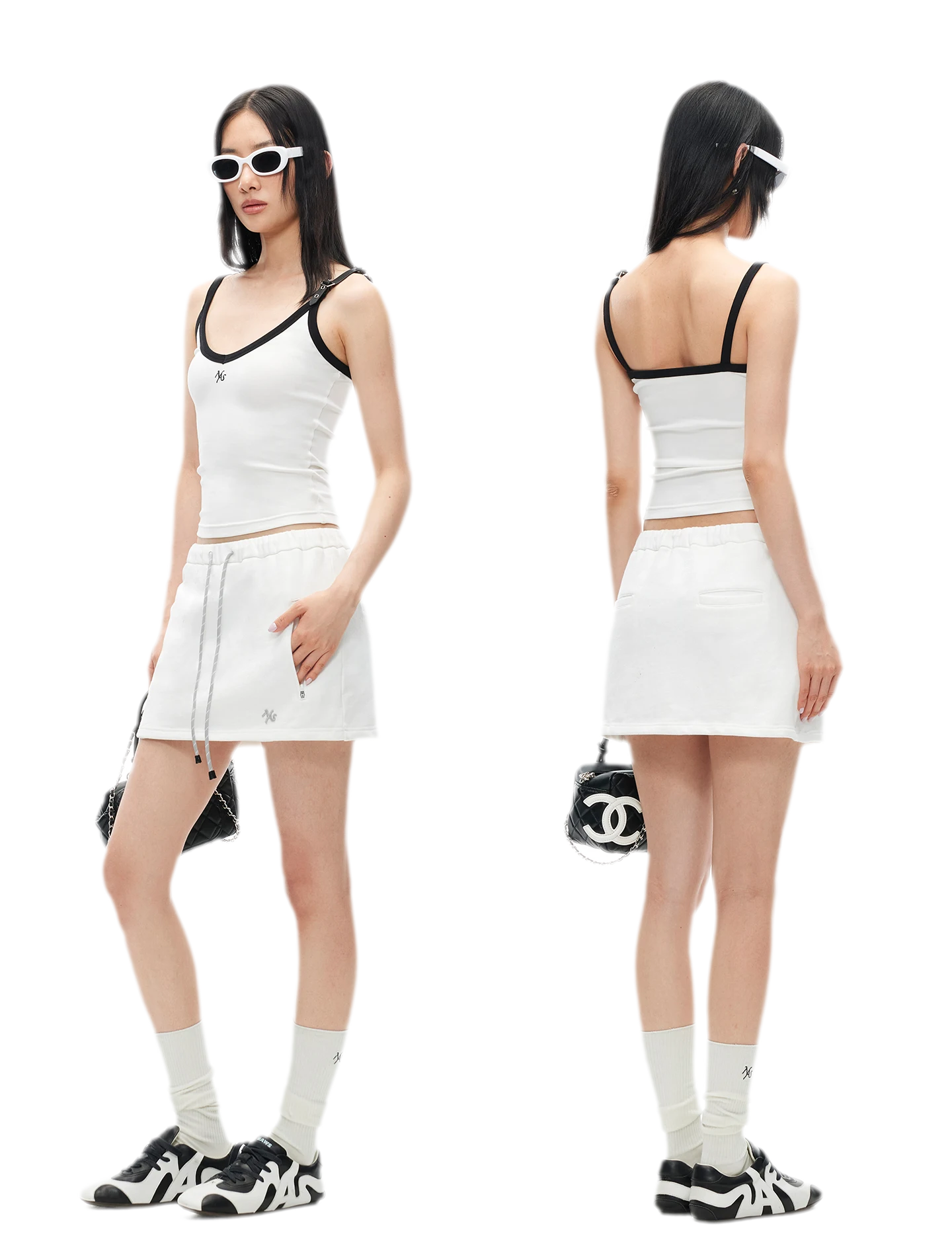 Monochrome Adjustable Leather Belt Tank Top