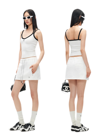 Monochrome Adjustable Leather Belt Tank Top