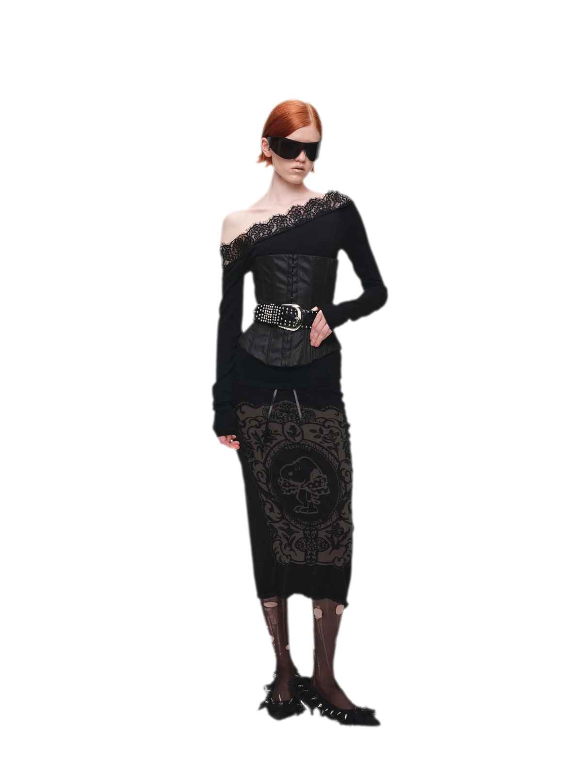 Burnout Graphic Midi Knit Skirt