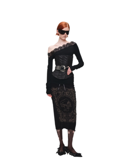 Burnout Graphic Midi Knit Skirt