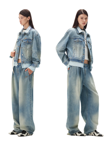 Washed Deconstructed Cropped Denim Jacket