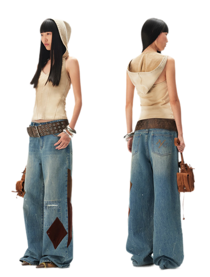Washed Patchwork Jeans
